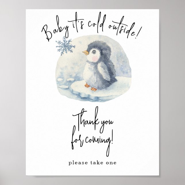Poster Pinguim de aquarela - Obrigado por vir (Frente)