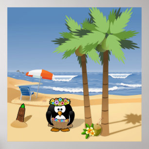 Póster Pinguim de Hula na ilustração dos desenhos