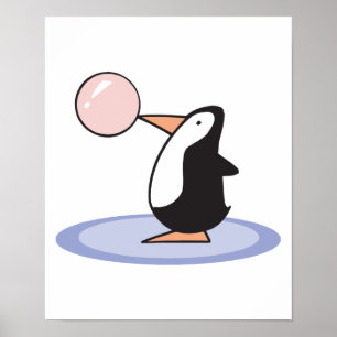 Póster pinguim de pastilha elástica engraçada