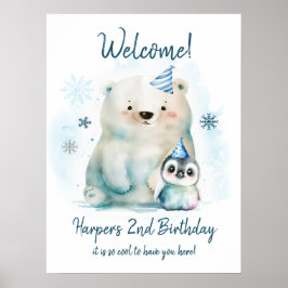 Poster Pinguim e Urso Polar Aniversário de inverno