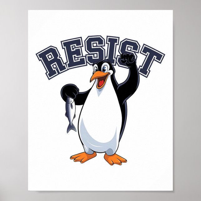 Poster Pinguim Engraçado Protesto Teto Resiste Pinguim Se (Frente)