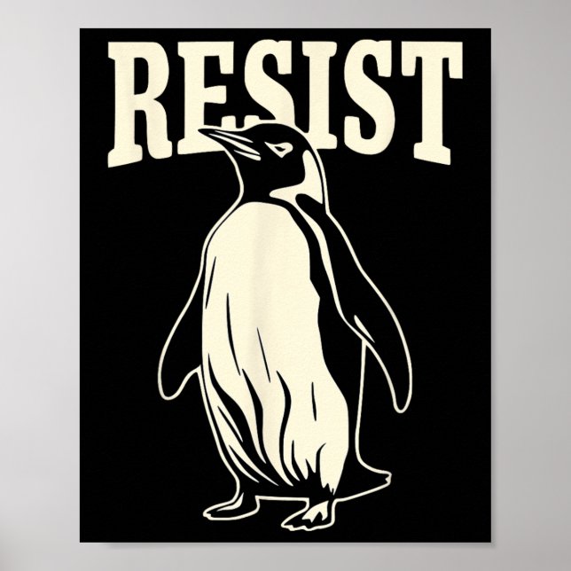 Poster Pinguim Engraçado Resiste Pinguins em Protesto Con (Frente)