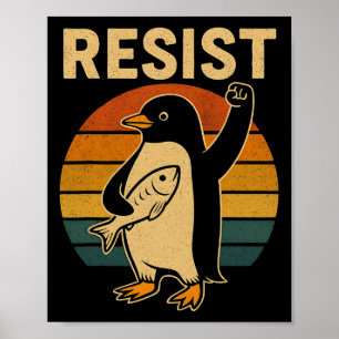 Poster Pinguim Engraçado Resiste Pinguins em Protesto Con