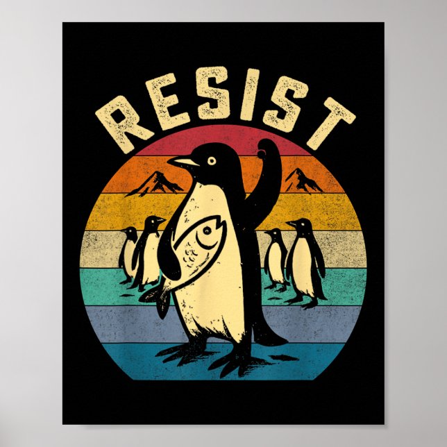 Poster Pinguim Engraçado Resiste Pinguins em Protesto Con (Frente)