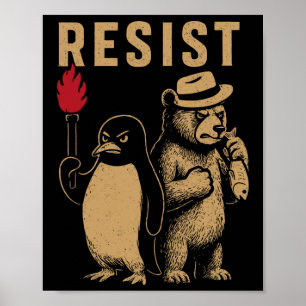 Poster Pinguim Engraçado Resiste Pinguins em Protesto Con