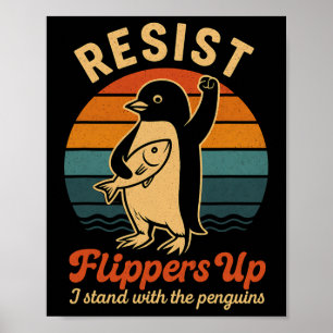 Poster Pinguim Engraçado Resiste Pinguins em Protesto Con