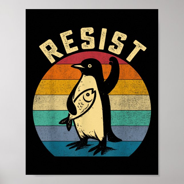 Poster Pinguim Engraçado Resiste Pinguins em Protesto Con (Frente)