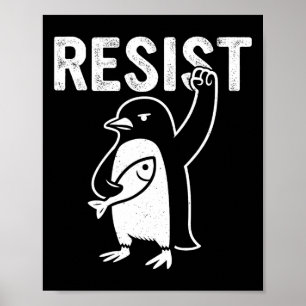 Poster Pinguim Engraçado Resiste Pinguins em Protesto Con