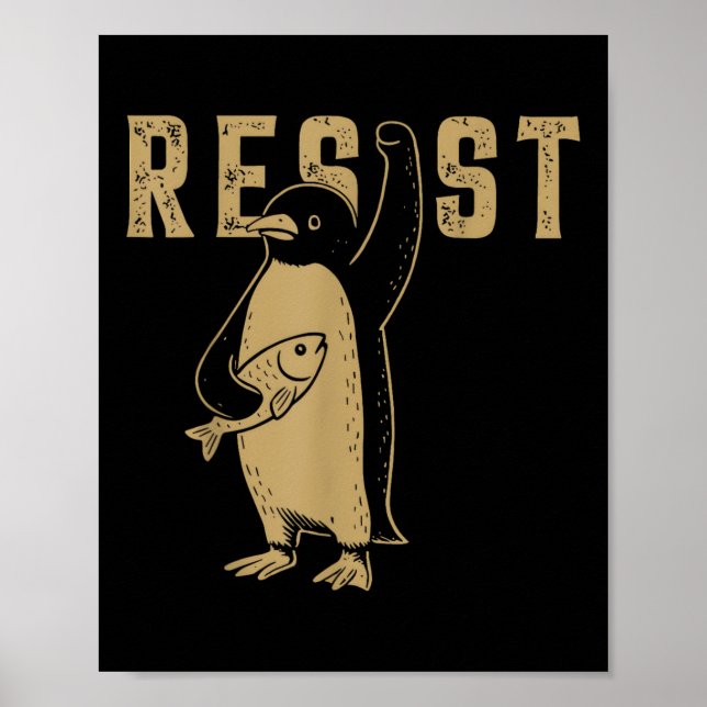 Poster Pinguim Engraçado Resiste Pinguins em Protesto Con (Frente)