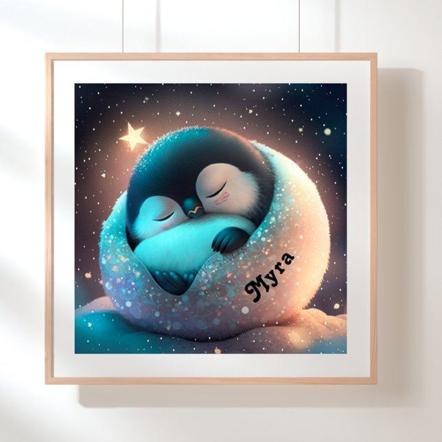 Poster Pinguim Fofo dormindo Estrelas Lua Arte Quarto de  (Criador carregado)