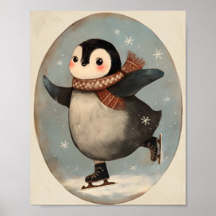 Poster Pinguim Fofo Patinando No Gelo   Arte Para Parede 