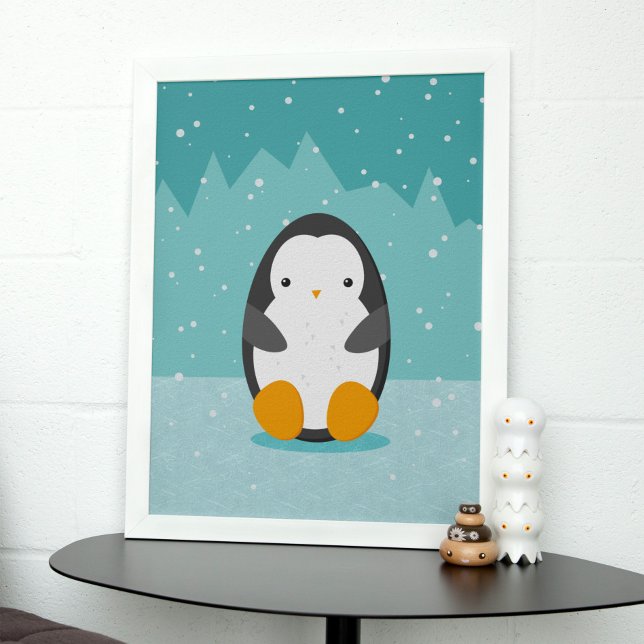 Poster Pinguim giro no desenho azul de inverno (Criador carregado)