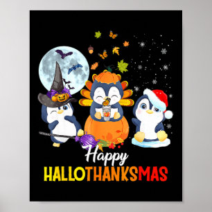 Poster Pinguim Halloween Feliz Natal HalloGraças