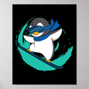 Poster Pinguim Inverno No Snowboard