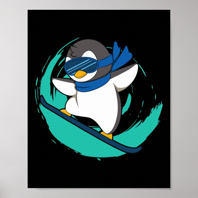 Poster Pinguim Inverno No Snowboard (Frente)