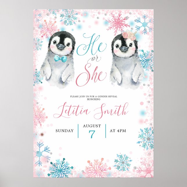 Poster Pinguim Inverno Sexo Revelar Cartão de Boas-vindas (Frente)