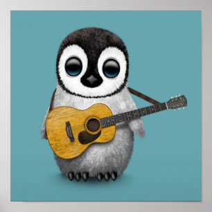Poster Pinguim musical do bebê que joga o azul da