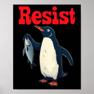 Poster Pinguim Resistente Segurando Peixe Protesto Gráfic