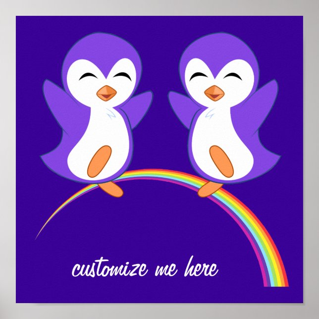 Póster Pinguim Roxo Fofo (Frente)