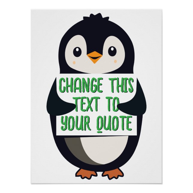 Póster Pinguim segurando um sinal com mensagem personaliz (Frente)