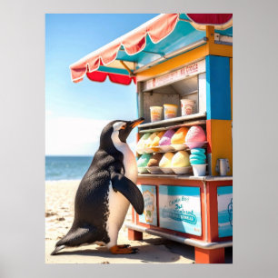 Poster Pinguim Summertime No Sorvete