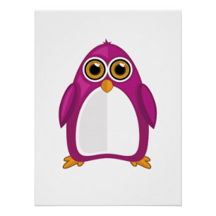 Póster Pinguim Violeta Vermelho Fofo – Pinguim Kawaii de