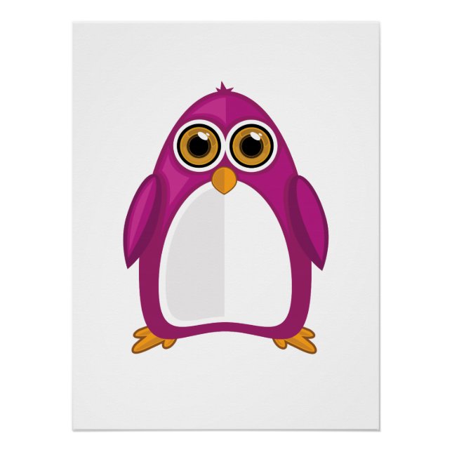 Póster Pinguim Violeta Vermelho Fofo – Pinguim Kawaii de  (Frente)