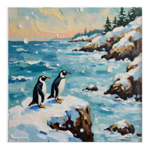 Póster Pinguins Antigos na Falésia de Natal Costeira Neva