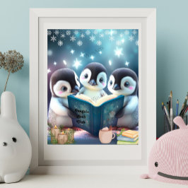 Poster Pinguins bonitos lendo livro de arte personalizada