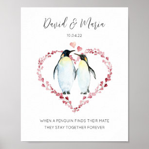 Poster Pinguins Casal Pinguim no Amor Coração