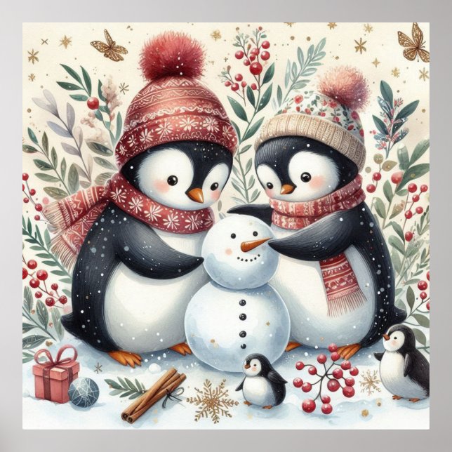 Poster Pinguins Construindo Um Homem De Neve (Frente)