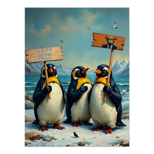 Póster Pinguins Contra Trump (Frente)