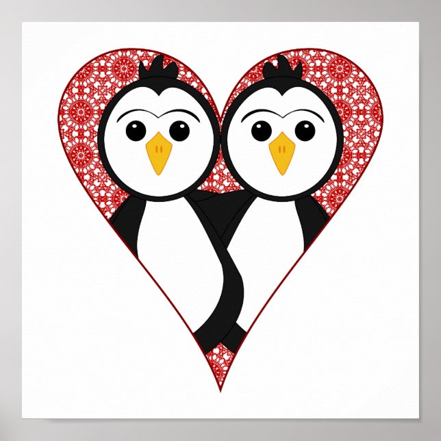 Póster Pinguins Corações de Coração de Lace (Frente)