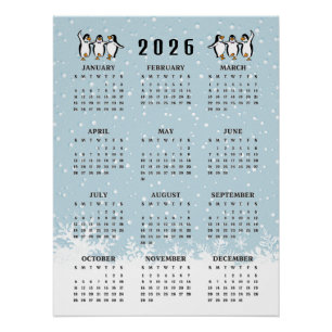 Póster Pinguins Dançantes Calendário 2026