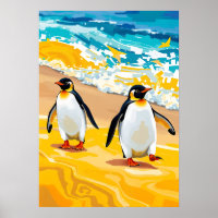 Pinguins de patrulha de praia - Arte oceânica vibr