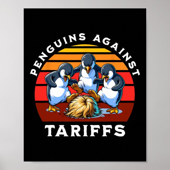 Poster Pinguins Engraçados Contra Tarifas Resistem Protes (Frente)