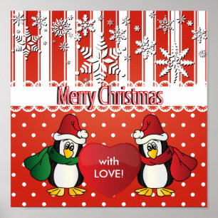 Póster Pinguins Feliz de Natal com Amor