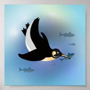 Poster Pinguins geométricos ilustrados nadando para peix
