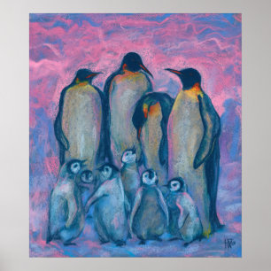 Poster Pinguins Imperadores, Aves Antárticas, Pais e Cria