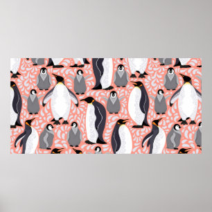 Poster Pinguins imperadores e seus filhotes em um padrão