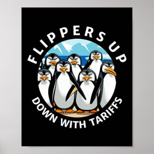 Poster Pinguins Nadadeiras ao Ar em Protesto Contra Tarif
