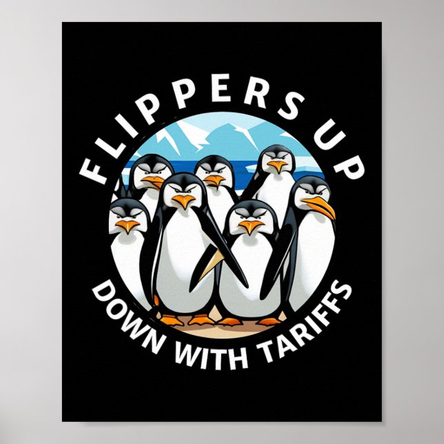 Poster Pinguins Nadadeiras ao Ar em Protesto Contra Tarif (Frente)