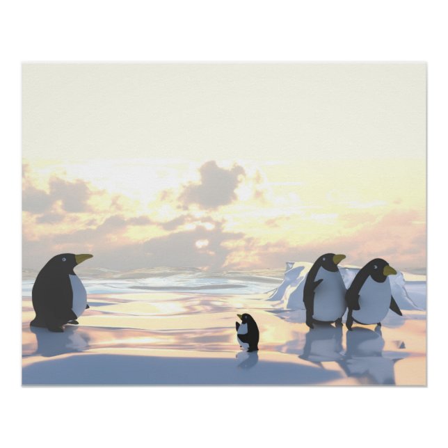 Póster pinguins se resfriando em um bote de gelo (Frente)