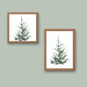 Poster Pinheiros com aquarela de Natal
