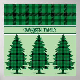 Poster Pinheiros de Tartan Preto Verde