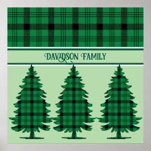 Poster Pinheiros de Tartan Preto Verde