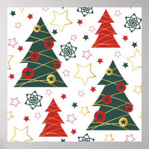 Poster Pinheiros Starry Dourados de Natal