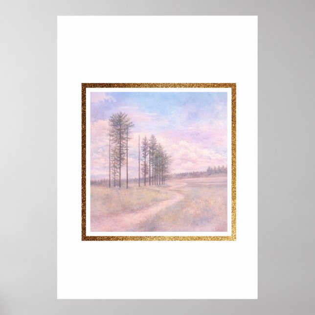 Poster Pinheiros Sussurrantes – Paisagem Pastel (Frente)