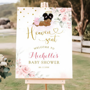 Poster Pink Afro Angel Baby Heaven Enviado Sinal de Boas-