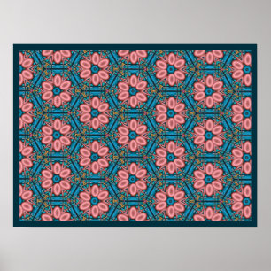 Poster Pink and Blue Tiled Flowers